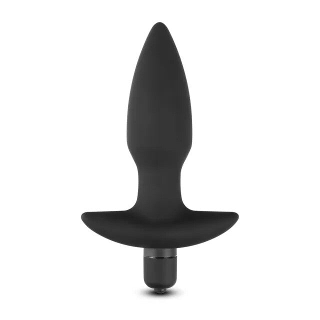 Black Silicone Tapered Butt Plug with Vibrating Bullet Base - Pink Bunny