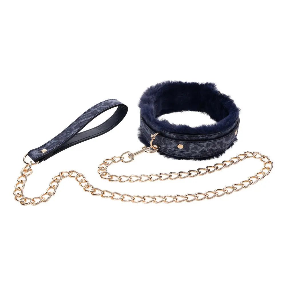 Sportsheets Cougar Royal Blue Faux Fur Collar and Gold Leash - Pink Bunny